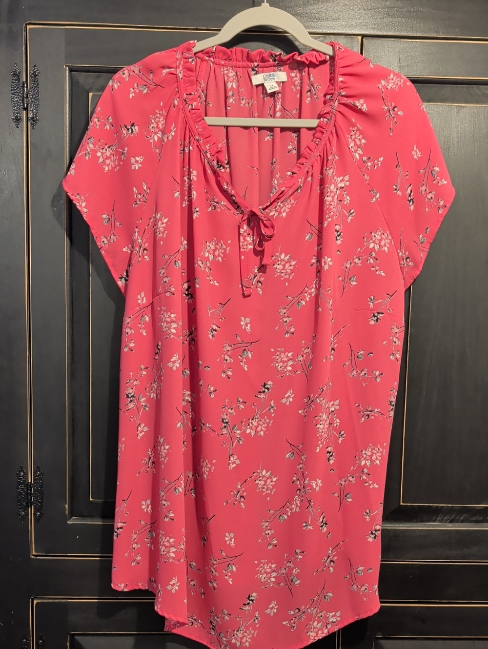 croft & barrow Pink Floral Tie-Neck Tunic